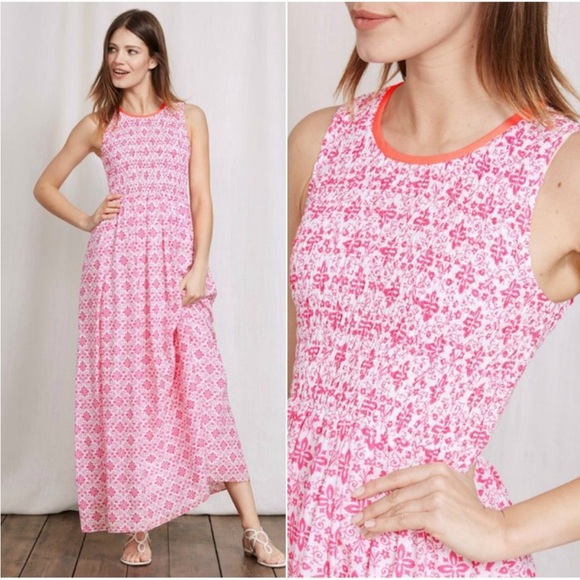 Boden Dresses & Skirts - Boden Terese Maxi Dress Smocked Sleeveless Pink White Floral Size 6
